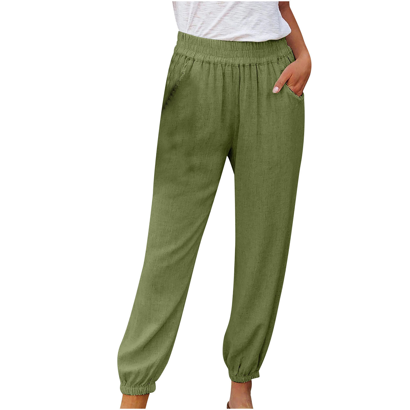Pantalones casuales con cordón para mujer talla grande - Cintura elástica, bolsillos, poliéster, corte holgado, aptos para el día a día, la playa y para dormir, para todas las estaciones